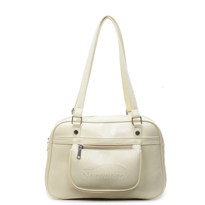 Grand sac messager blanc crème en cuir PU avec logo gaufré pour femme élégante