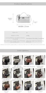 Detailed view of ostrich pattern PU leather bag with dimensions and 12 SKU style comparisons