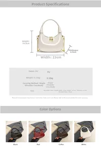Detail of glossy PU leather half-moon bag with gold chain strap and metal ball clasp