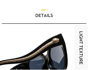 Vue détaillée de lunettes de soleil œil-de-chat avec décor de serpent doré luxueux