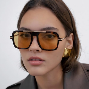 Retro Square Pilot Sunglasses Oversized UV400 Protection Metal Trim PC Frame AC Lens Trendy Fashion Eyewear Women Men