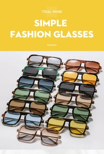 Multi-color square aviator sunglasses collection with dual-bridge metal frame and tinted lenses