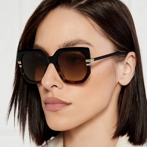 Fashion oversized square sunglasses with metal temple accents and gradient brown lenses
