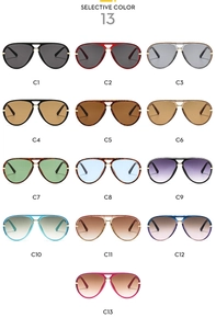 Detailed catalog showing 13 color options for classic aviator sunglasses with double bridge