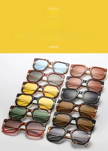 Detailed overview of 12 fashion sunglasses color options with metal temples and big frames