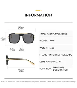Detailed dimension guide for square aviator sunglasses with frame measurements