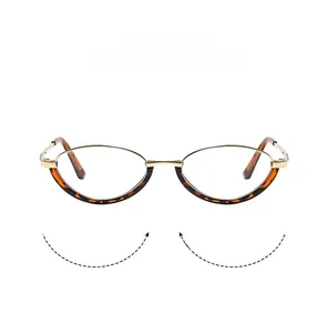 Detail of semi-rimless gold metal glasses frame with brown tortoiseshell temple tips