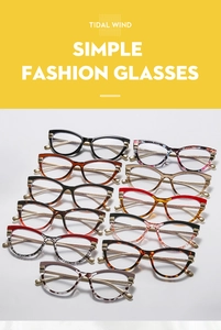 Multiple stylish cat-eye glasses frames in tortoise, black, and floral color patterns
