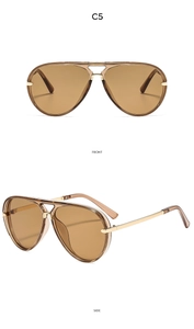 Front and side views of brown aviator sunglasses with stylish dual-bridge frame