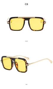Front and side views of vintage square tortoiseshell sunglasses with yellow lenses