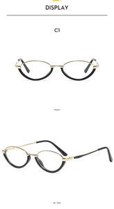 Front and 45-degree side view of vintage half-rim black and gold metal glasses frames