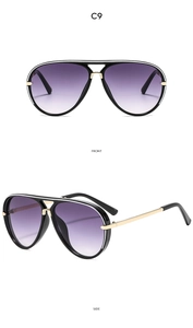 Front and side views of black frame aviator sunglasses with purple gradient lenses