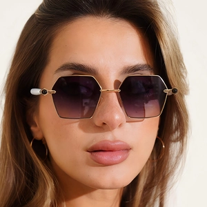 Hexagonal Metal Frame Sunglasses UV400 Protection Gradient Lenses Retro Hip Hop Punk Style Fashion Eyewear Unisex