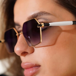Retro polygon metal sunglasses with gradient lenses and stylish two-tone temples