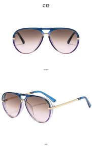 Detailed front and side views of double-bridge aviator sunglasses with gradient frames