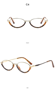 Front and side view of gold metal semi-rimless oval blue light blocking glasses