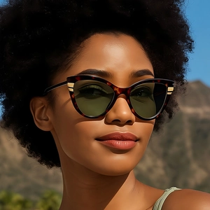 Stylish cat-eye sunglasses for women featuring tortoiseshell frames and dark green lenses