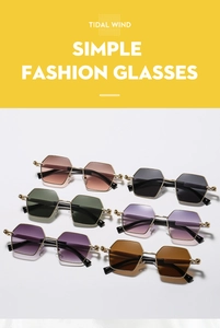 Detailed view of polygon metal sunglasses in various gradient colors and sleek frames