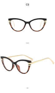 Detailed front and side view of cat-eye glasses frame C5 with tortoiseshell accents