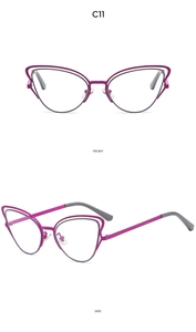 Dettaglio occhiali da sole cat-eye rosa con montatura in metallo a doppio telaio vuoto