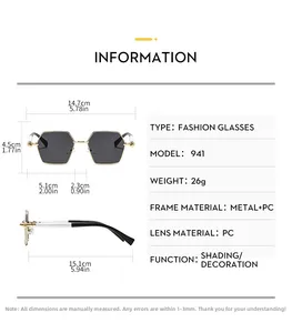 Detailed size chart for polygon metal frame sunglasses with 14.7cm total width and 26g weight