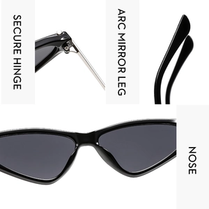 Detail view of reinforced metal hinges and ergonomic nose pads on cat eye sunglasses