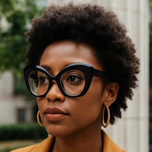 Classic black oversized cat-eye blue light blocking glasses for women in trendy street style