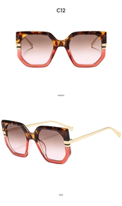 Front and side view of C12 oversized geometric tortoiseshell sunglasses with metal arms