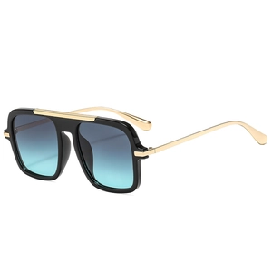 Chic square aviator sunglasses with black frame and blue gradient lenses
