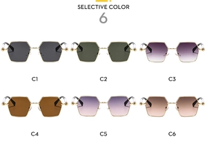 Collection of six polygon metal sunglasses in various gradient lens colors and gold frames
