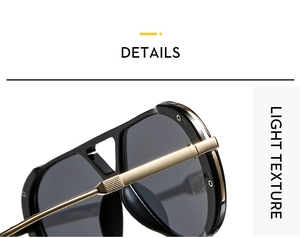 Detail of gold metal temples with cross-hatched texture on aviator sunglasses