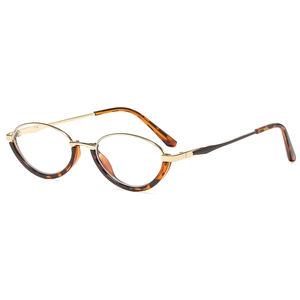 Retro semi-rimless oval glasses with gold metal frames and tortoiseshell temples