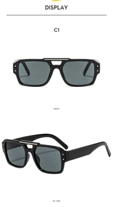 Détail des lunettes aviateur C1 avec monture noire, double pont et rivets argentés