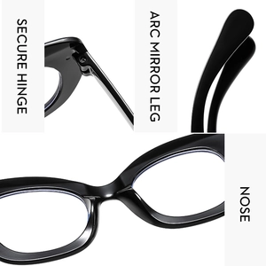 Detail view of large frame glasses featuring secure hinges and ergonomic nose pads