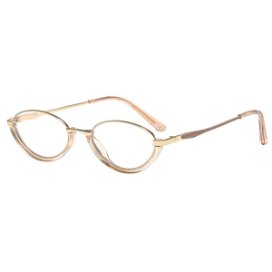 Chic semi-rimless cat-eye blue light glasses with gold metal and pink frames for women