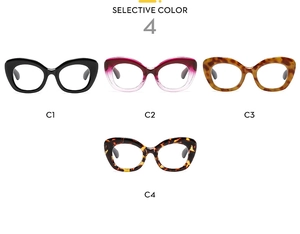 Selective color palette of cat-eye anti-blue light glasses frames in four classic finishes