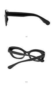 Side and back view of oversized black gloss blue light blocking glasses frame