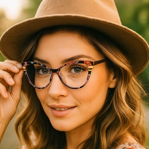 Women Cat Eye Anti Blue Light Glasses Frames Retro Fashion PC Metal Optical Spectacles Patchwork Floral Design