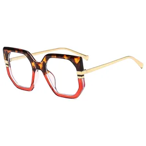 Fashion oversized geometric sunglasses with leopard tortoiseshell frame and gold metal legs