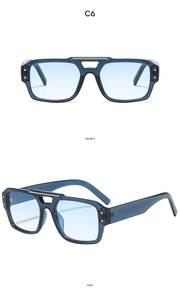 Vue détaillée des lunettes de soleil pilote C6 avec double pont et verres dégradés bleus