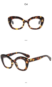 Detailed front and side views of tortoiseshell cat-eye anti-blue light glasses frame C4