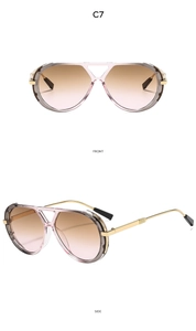 Front and side views of oversized aviator sunglasses with pink gradient lenses and dual bridge