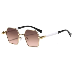 Vintage polygonal metal sunglasses with gradient brown lenses and bicolored temples