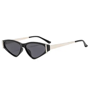 Fashionable black cat eye sunglasses for women with trendy gold metal temple accents