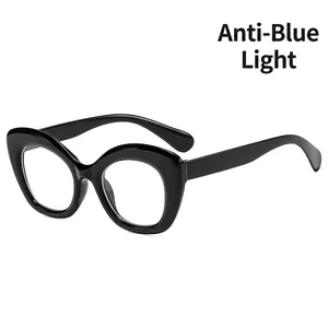 Classic black oversized cat-eye anti-blue light glasses with durable thick frames