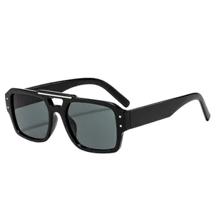 Lunettes de soleil aviateur à double pont avec monture noire et verres gris pour adultes