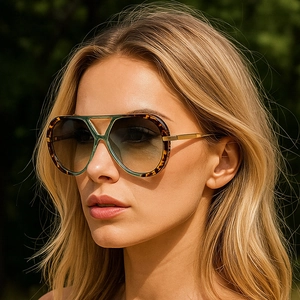 Retro Aviator Sunglasses Oversized Double Bridge Plastic Metal Frame UV400 Protection Gradient Lenses Fashion Eyewear