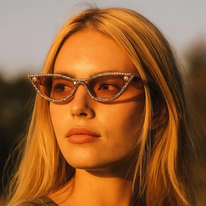 Lunettes De Soleil Œil De Chat Avec Monture PC Verres AC Strass Et Fausses Künstliche Perles UV400 Mode Vintage Pour Femmes