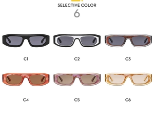 Selective color chart showing six stylish rectangular sunglasses with diverse frame patterns