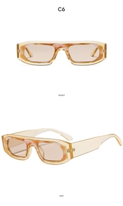 Front and side views of oversized tortoiseshell square frame sunglasses with retro design